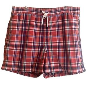 Polo Ralph Lauren Swimwear Red Blue Check Lined Swim Trunks Green Logo Large Men